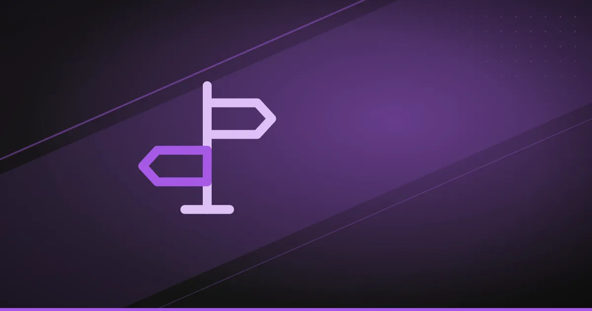 Line illustration of a signpost with arrows pointing in two directions, on a dark purple background