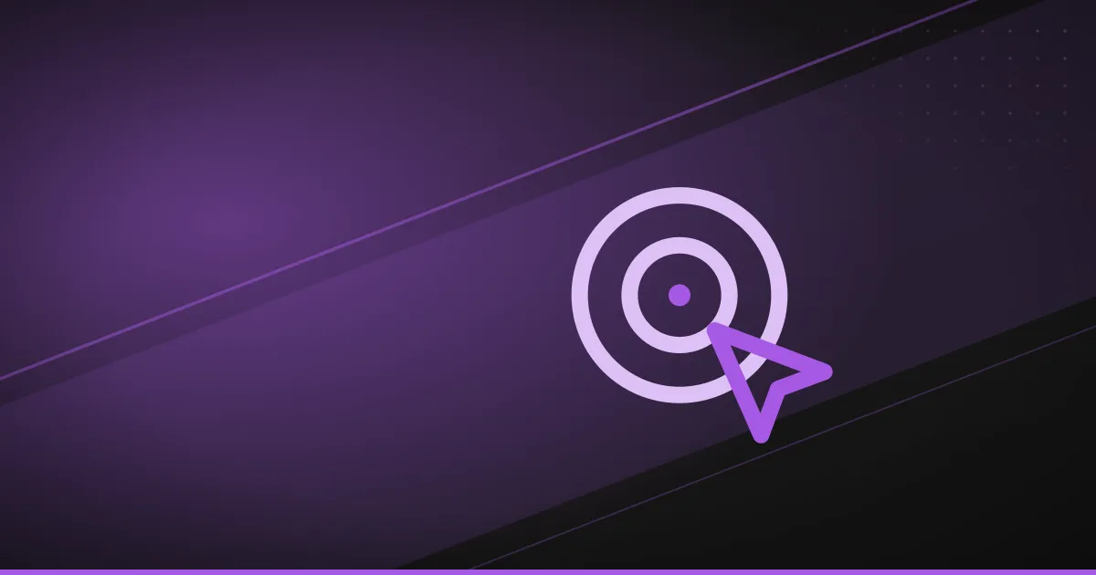 Line illustration of a target with a mouse cursor beside it, on a dark purple background