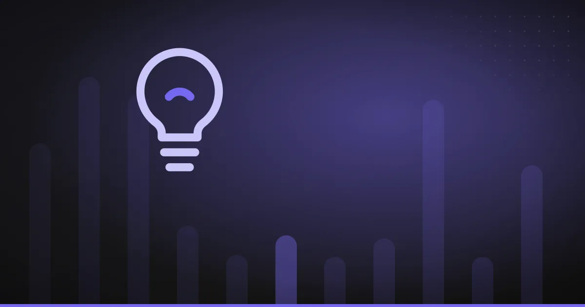 Line illustration of a lightbulb, on a dark purple background