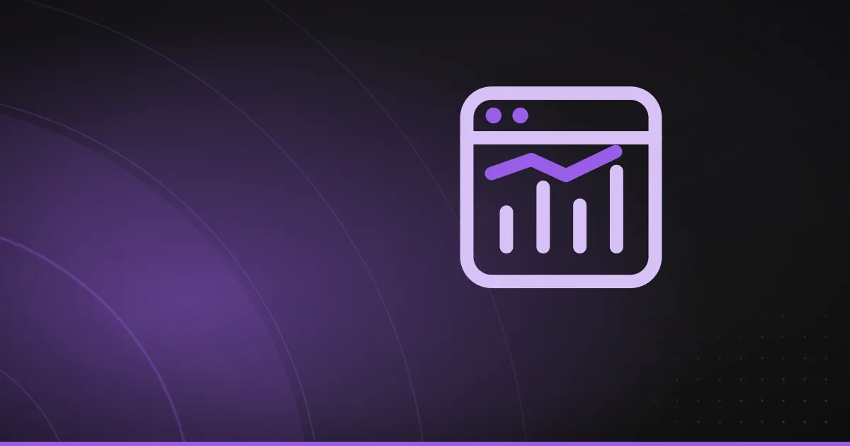 Line illustration of a browser window containing a rising bar chart, on a dark purple background