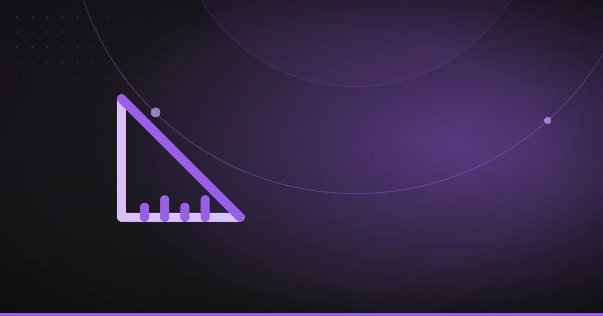 Line illustration of a set square with measurement marks, on a dark purple background