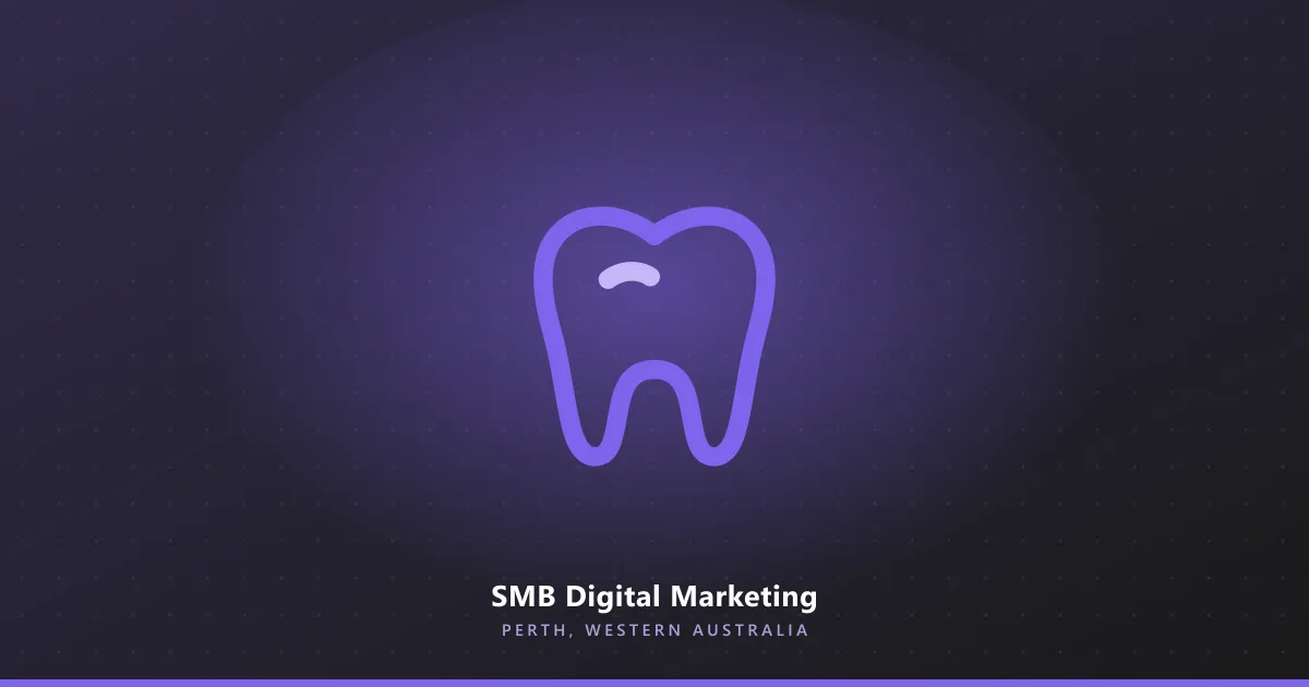 Line illustration of a molar tooth with a small highlight mark, on a dark purple background