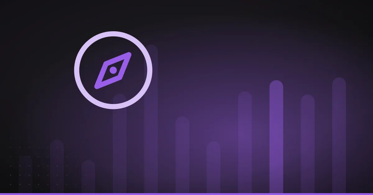 Line illustration of a compass, on a dark purple background