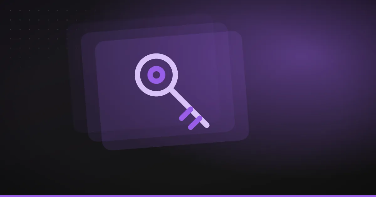 Line illustration of a key, on a dark purple background