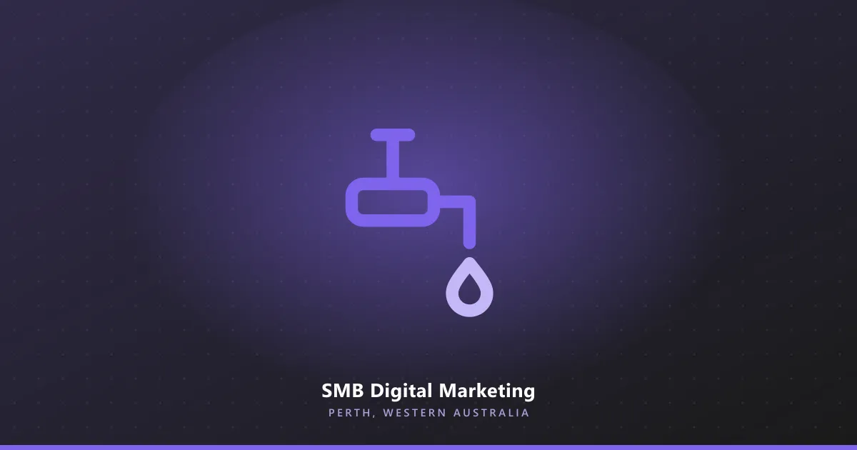 Line illustration of a tap with a water drop falling from it, on a dark purple background