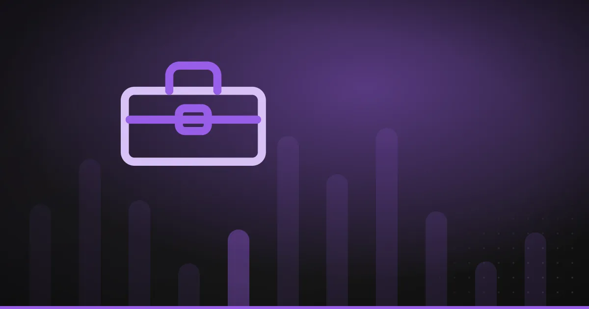 Line illustration of a toolbox with a handle and latch, on a dark purple background