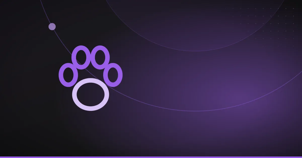 Line illustration of a paw print, on a dark purple background