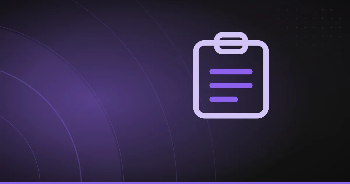Line illustration of a clipboard holding a short checklist, on a dark purple background