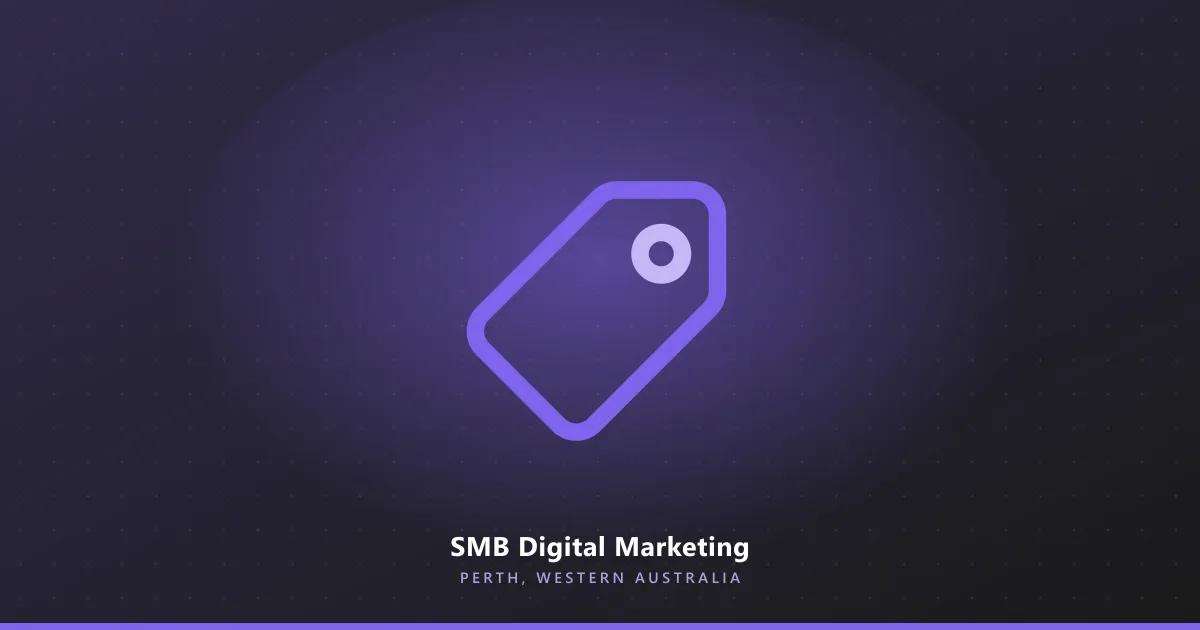 Line illustration of a price tag, on a dark purple background