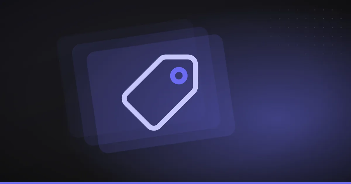Line illustration of a price tag, on a dark purple background