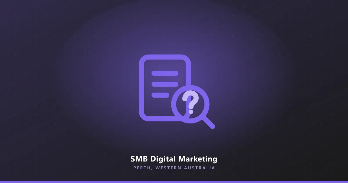 Line illustration of a web page and a magnifying glass with a question mark inside it, on a dark purple background